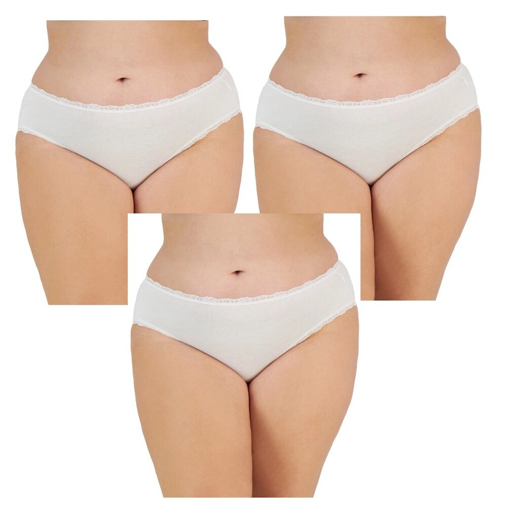 Jenni Women's Plus Size 3-Pack Lace-Trim Hipster Panty Underwear, White, 1X